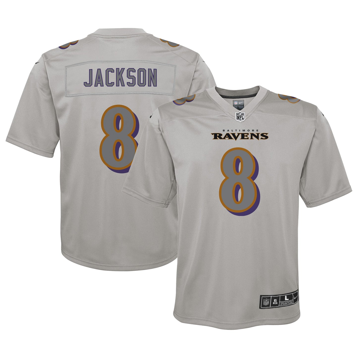 Lamar Jackson Baltimore Ravens Nike Youth Atmosphere Fashion Game Jersey - Gray