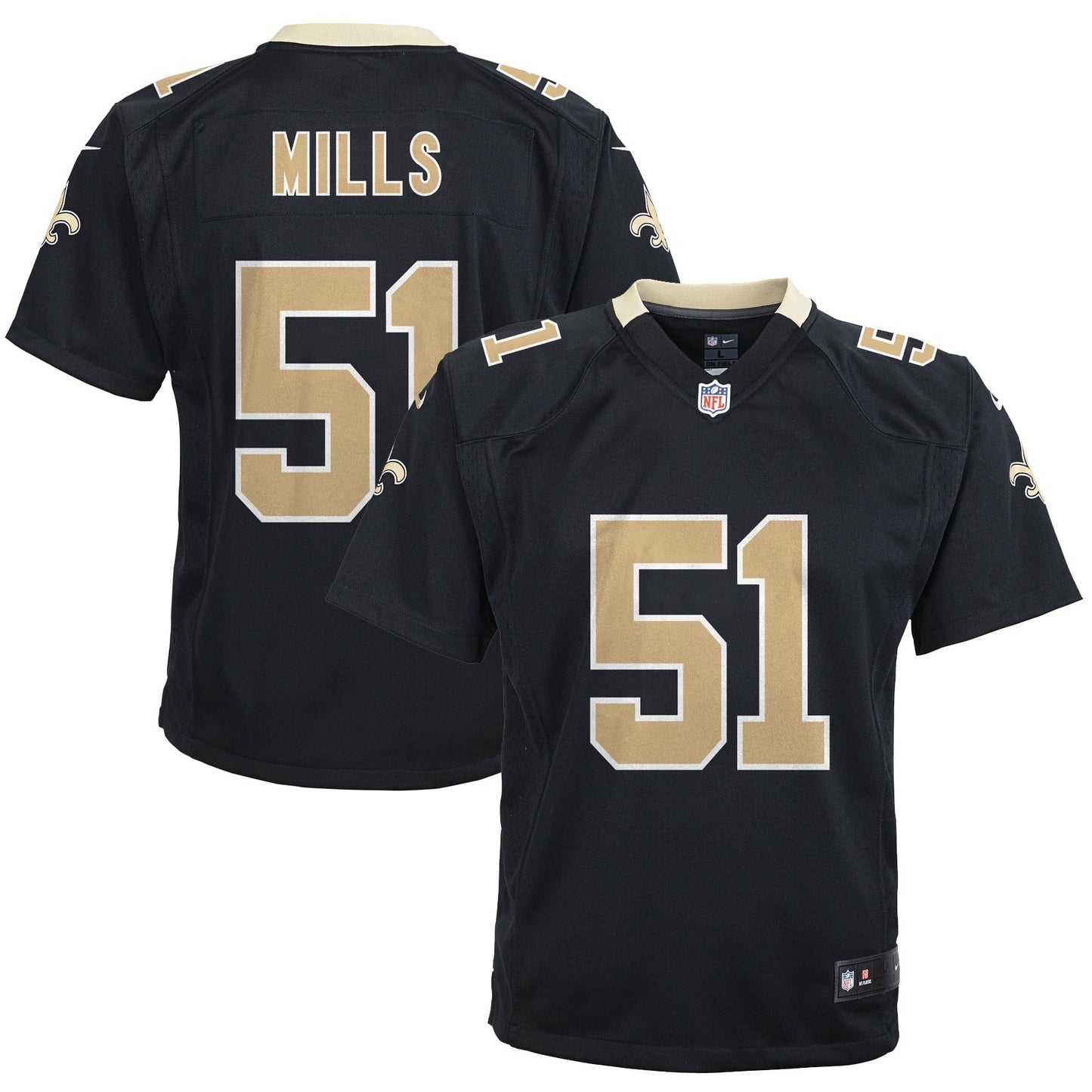 Youth Nike Sam Mills Black New Orleans Saints Retired Game Jersey